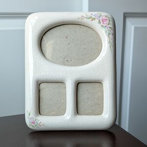 Vintage 1980s Ceramic Crackle Glaze Floral Photo Frame Romantic Cottagecore